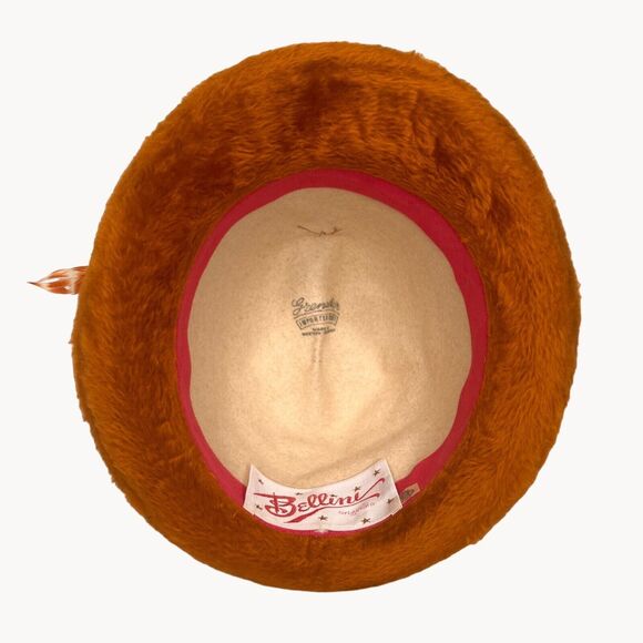 Vintage 60s 2 Tone White Rust Brown Breton Pinched Crown Fedora Hat Mod Bellini - Picture 11 of 14